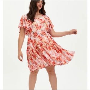 Torrid Pink Floral Chiffon Ruffle Skater Dress